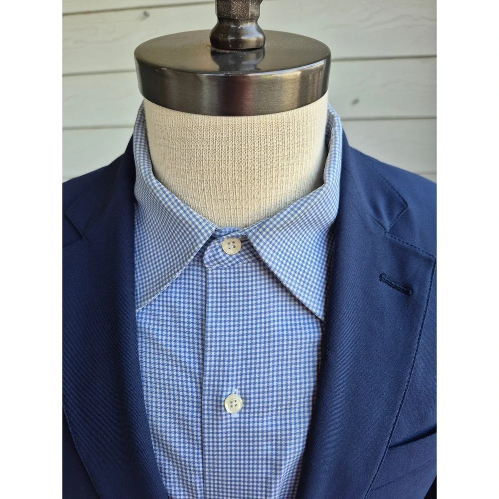 Sene Mens Navy Blue Custom Tailored Two Button Blazer Sport Coat‎ Jacket Sz 38 S